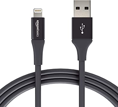 AmazonBasics USB A Cable with Lightning Connector, Premium Collection - 6 Feet (1.8 Meters) - 2-Pack - Black