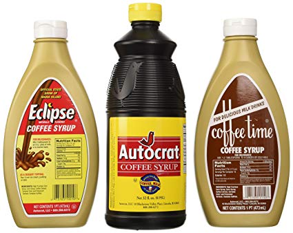 Coffee Syrup Sample Pack (1 Autocrat 32 Oz, 1 Eclipse 16 Oz and 1 Coffee Time Coffee Syrup 16 Oz)