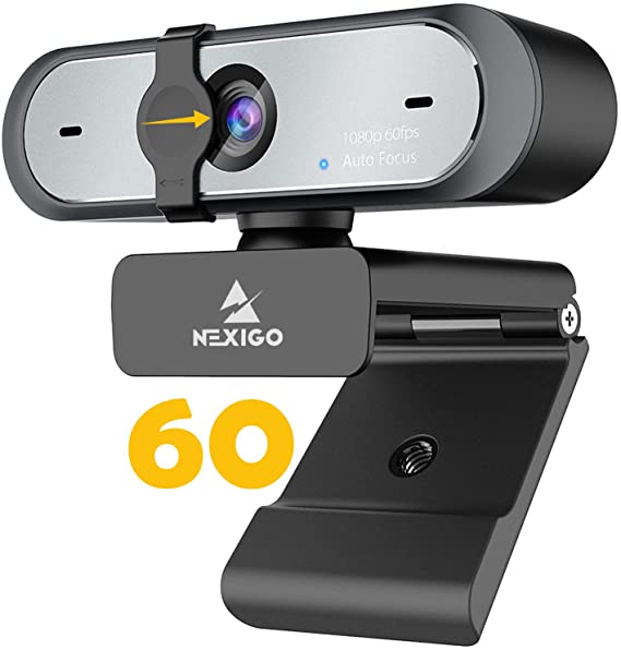 2021 NexiGo 1080P 60FPS Webcam with Dual Microphone & Privacy Cover, Auto-Focus, Built-in Dual Noise Reduction Mics for Video Calling, Laptop Computer Webcam for Zoom YouTube Skype FaceTime Teams