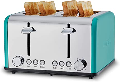 Toaster 4 Slice, CUSIMAX Stainless Steel Toaster, Bread Toasters 4 Extra Wide Slot with Bagel/Defrost/Cancle Function,6 Shade Settings with Removable Crumb Tray, Green