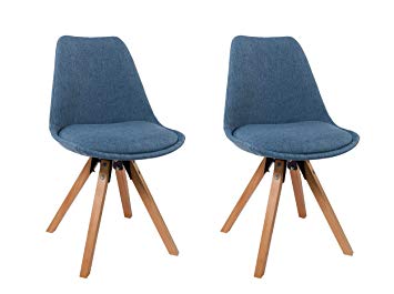 Duhome Elegant Lifestyle Dining Chairs Set of 2 Blue Fabric Cover Linen Chairs Retro Design with Wooden Legs Colour Selection WY-518EM