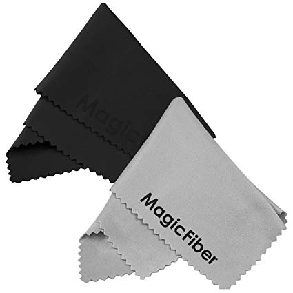 (2 Pack) MagicFiber Microfiber Cleaning Cloths - For Tablets, Lenses, and Other Delicate Surfaces (1 Black and 1 Grey 6x7")