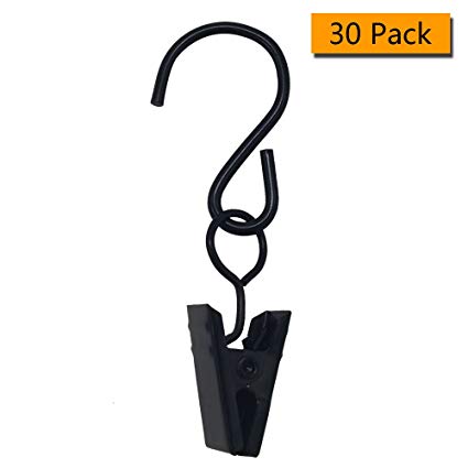 Alamic Gutter Hangers for Lights Patio Light Clips 30 Pack Stainless Steel String Light Hangers Multifunctional Clip Hooks for Home, Patio, Garage, Party, Camp and More - Black