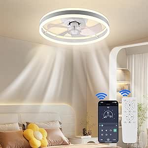 SenDeluz Ceiling Fans with Lights, 19.5'' Reversible Ceiling Fans Lights with Remote Control/APP Control Fan Lights Ceiling 6 Speed & Dimmable Ceiling Fan with LED Lights for Living Room Bedroom