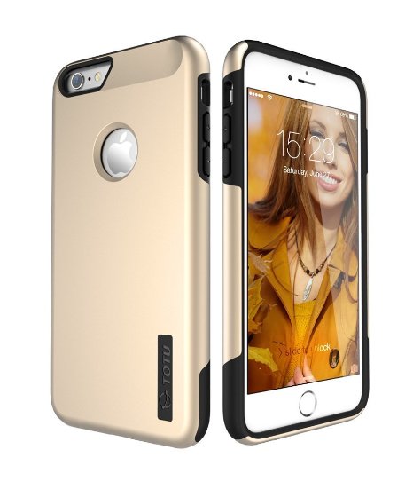 iPhone 6 Plus Case TOTU ARMOR Series Ultra Fit Dual Layer Case Premium Hybrid Heavy Duty Shock-Absorption Protective Case Compatible with iPhone 6 plus 55 Inch - Champagne Gold  Black
