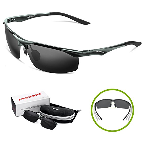 Paerde Men's Sports Style Polarized Sunglasses for Men Fishing Driving Golf Unbreakable Al-Mg Metal Frame Glasses