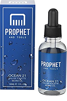 Ocean 21 Eau De Toilette Beard Oil - Fresh Cooling Fragrant - FREE Beard Care Ebook Included - All-In-One Softener, Shine, Growth and Keeps Hairs Clean - Vegan and Nuts-Free - Prophet and Tools 1fl.oz