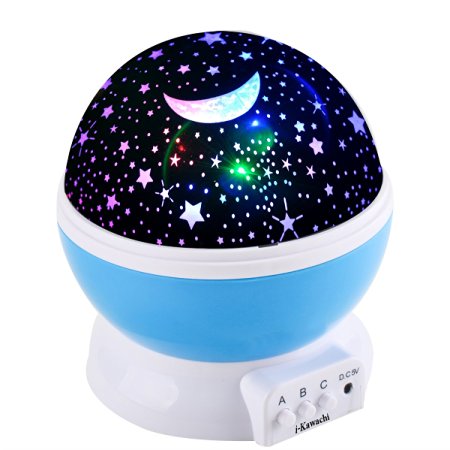 i-Kawachi(TM) Baby Night Light Moon Star Projector 360 Degree Rotation - 4 LED Bulbs 9 Light Color Changing With USB Cable