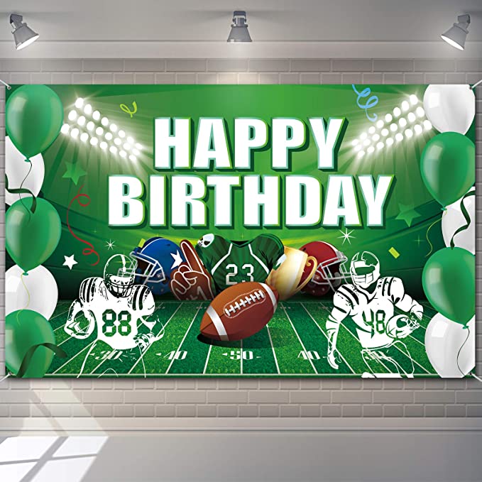 Football Themed Backdrop Happy Birthday Background Super Football Bowl Game Day Sports Party Supplies Photo Booth Props Wall Hanging Decorations for Kids Teenagers 70.8 x 43.3 Inch