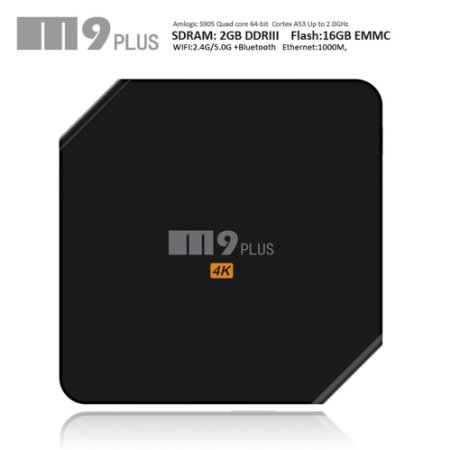 Flytiger Smart TV Box Android 5.1 S905 Quad-core 2G/16G With Kodi Dual WiFi 2.4Ghz 5Ghz Bluetooth 4.0 4k2k H.265 Hardware Video Decode 100M Lan Support 4k 1080P @60fps Output M9 Plus-Black