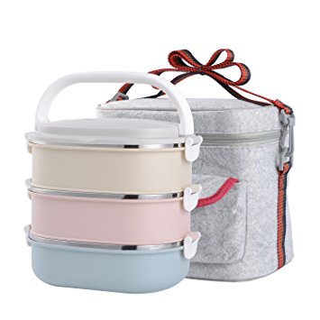 Stainless Steel Leakproof Lunch Box with Lock Container and Insulated Lunch Bag for Adult and Office (3-Tier)