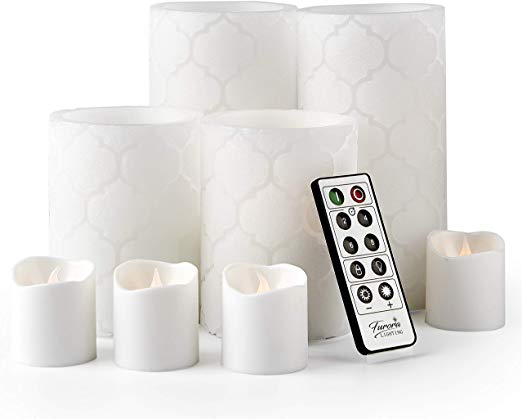 Furora LIGHTING LED Flameless Candles with Remote Control, Set of 8, Real Wax Battery Operated Pillars and Votives LED Candles with Flickering Flame and Timer Featured - White Nordic Collection