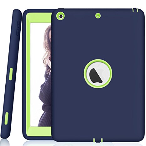SYNTAK New iPad 9.7 2017 Case,Slim Heavy Duty Shockproof Rugged Cover Three Layer Hard PC Silicone Hybrid Impact Resistant Defender Full Body Protective Case (navy blue)