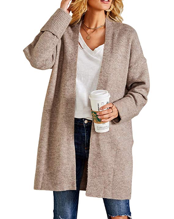 Ferbia Women Open Front Loose Cardigan Sweaters Chunky Long Sleeve Boyfriend Soft Ribbed Knit with Pocket