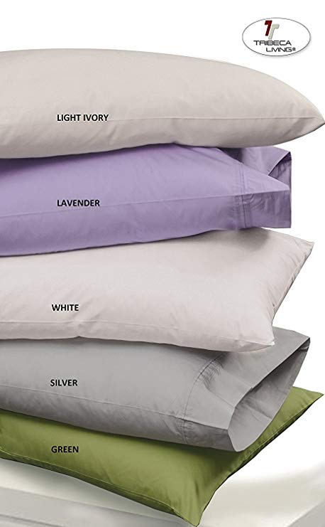 Tribeca Living Egyptian Cotton Percale 350 Thread Count Deep Pocket Sheet Set with Pillowcase, King, White