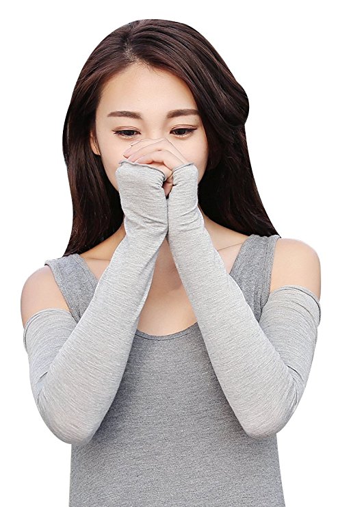 Bellady Women Outdoor Sun Block Soft Long Arm Sleeve Fingerless Gloves