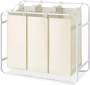 Whitmor Retro Triple Laundry Sorter with 3 Removable Canvas Bags - White & Canvas