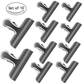 COVASA Stainless Steel Chip Bag Clips 3 inch Wide , Great for Air Tight Seal Grip on Coffee Bags -10 pieces