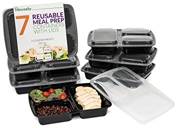 Food Storage Containers With Clear Lids From Housely, 7 Piece Set (32 oz.), BPA Free Stackable Meal Prep Plastic Containers With Leak Resistant and Microwave Safe Technology
