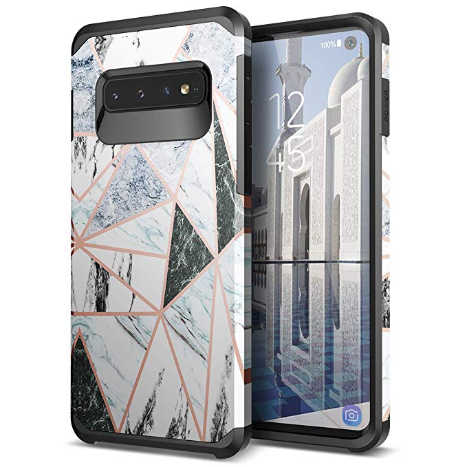 Galaxy S10 case - SmartLegend Slim Heavy Duty Protective Armor Hybrid Dual Layer Shockproof Case for Samsung Galaxy S10 6.1 inch-Gray Marble