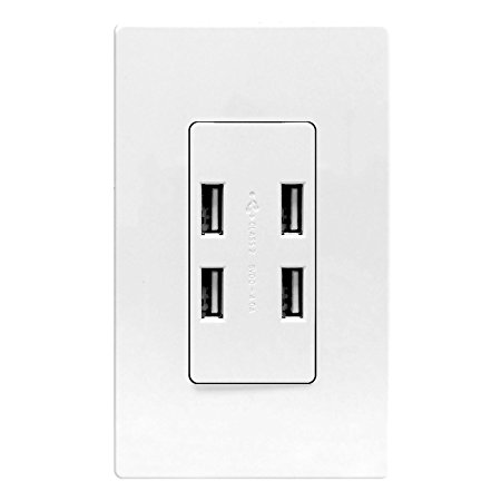 USB Port Hub by Enerlites, 4-Port USB Outlet, USB Power Outlet, 62000-4USB 4.0A High Speed 4-Port USB Charger Outlet In-Wall, 2 Wall Plates Included, White