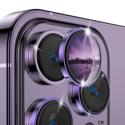 Supershieldz for iPhone 14 Pro Camera Lens Protector, Anti Scratch HD Tempered Glass Metal Ring Guard, Shockproof Aluminum Alloy Lens Screen Cover - Deep Purple