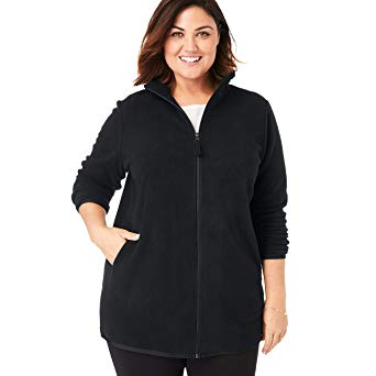 Woman Within Women's Plus Size Zip-Front Microfleece Jacket