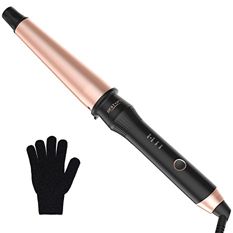 BESTOPE Curling Hair Iron, Tapered Tourmaline Ceramic Hair Curler Curling Wand with Dual Voltage, 360¡ãRotation Cord, Cool Tip, Heat Resistant Glove, 1-1.5 Inch Barrel for Curls & Waves(320¨H-430¨H)