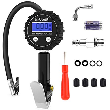 ieGeek Digital Tire Pressure Gauge Tire Inflator Gauge 200 PSI Air Chuck and Compressor Accessories with Rubber Hose and Quick Connect Coupler for Car Motorcycle Truck (Tire Pressure Gauge)