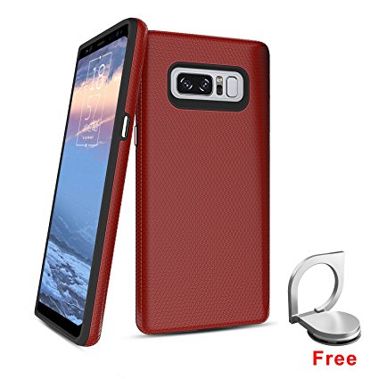Galaxy Note8 Case,Commuter Series [Shock Absorbing][Anti Scratch] Heavy Duty Dual Layer Rubber Protective Case Cover with Phone Ring Holder Kickstands for Samsung Galaxy Note 8 (2017)- Red