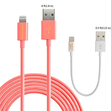 [Apple MFi Certified] CableCreation (2 Pack) Lightning to USB Cable for iPhone 6S iPhone 6,iPhone 5/5S/5C, Red Cable 6ft White Cable 0.5ft