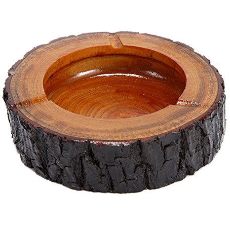 Teagas 5.5" Round Original Wooden Cigarette Ashtray, Outdoors and Indoors Ash Tray