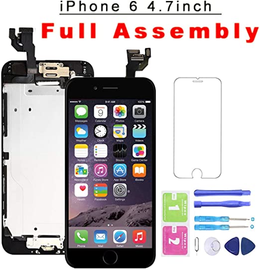 for iPhone 6 Black Screen Replacement with Home Button 4.7 Inch LCD Display Full Assembly Touch Digitizer   Front Camera   Proximity Sensor   Earpiece and Screen Protector,for Model A1586 A1549 A1589