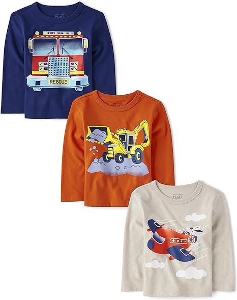 The Children's Place Baby Toddler Boys 3-Pack Long Sleeve Graphic T-Shirt