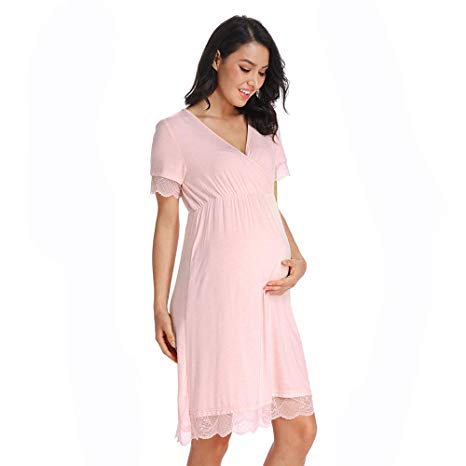 Ritera Maternity Nursing Nightgown Women Nightdress Breastfeeding Pregnancy Gown Sleepwear S-XL