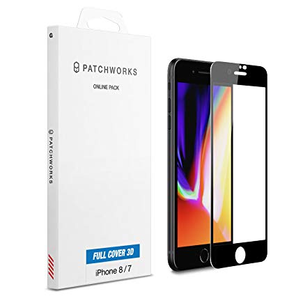 iPhone 8 iPhone 7 Screen Protector, Patchworks ITG Full Screen Cover Made in Japan 9H 0.33mm Beveled Edge Scratch Resistant Oleophobic Coated Tempered Glass for iPhone 8 iPhone 7 - Black Frame