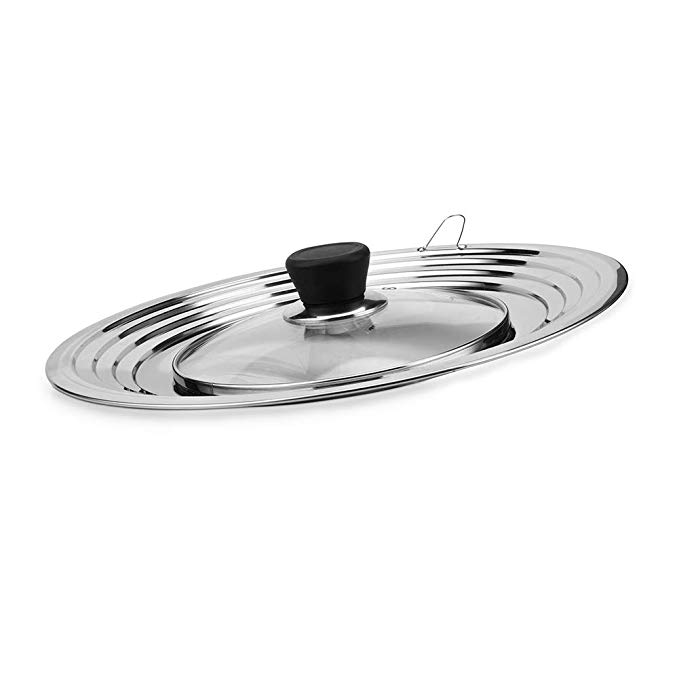 Universal Pot Lid Stainless Steel and Tempered Glass Lid Fits 9.4" - 11.8" Diameter
