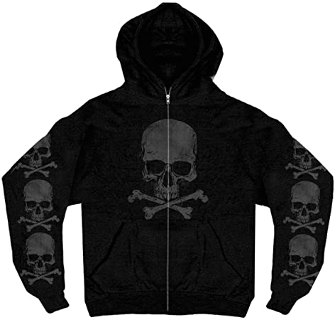 Hot Leathers - 25440 Men's Skull and Crossbones Zip-Up Hooded Sweatshirt (Black, XX-Large)