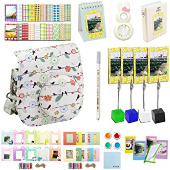 Katia Camera Accessories for Fujifilm Instax Mini 9 or Mini 8 Instant Film Camera - Fuji Case with Strap, Photo Album, Frame, Selfie Len, Filters, Stickers & more. - 12 in 1(White)