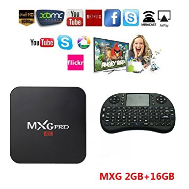 Android TV BOX Quad Core 2G/16G MXG Pro 4K Android 6.0 Improved Version Streaming Media Player Wireless Keyboard