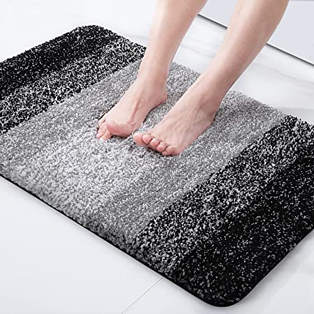 Olanly Luxury Bathroom Rug Mat, Extra Soft and Absorbent Microfiber Bath Rugs, Non-Slip Plush Shaggy Bath Carpet, Machine Wash Dry, Bath Mats for Bathroom Floor, Tub and Shower, 17x24, Black