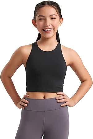 CRZ YOGA Girls Butterluxe Double Lined Tank Tops High Neck Racerback Cropped Tanks Basic Sleeveless Dance Top