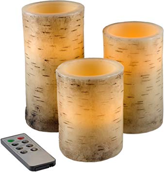 Lavish Home Flickering Flameless LED Candles with Birch Bark, 3 Piece