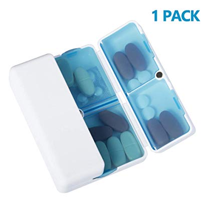 Magnetic Foldable Pill Box Case (1 Pack), Opret 7 Compartments Portable Pill Organizer for Travel 7 Day for Dose Pills & Vitamins Dustproof Damp Proof, FDA Certified BPA Free(Blue)