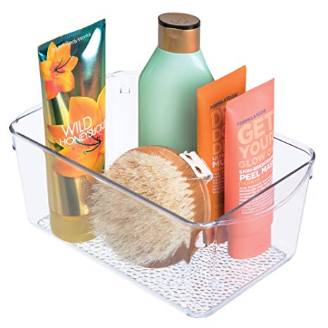 InterDesign Rain Cosmetic Organizer Bin for Vanity Cabinets to Hold Makeup, Beauty Products - Clear