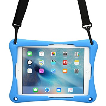 10-10.4'' inch tablet case, COOPER TROOPER 2K Shoulder Strap Rugged Heavy Duty Tough Bumper Protective Drop Shock Proof Rubber Silicon Carry Kids Toy Work Holder Carrying Cover Bag, Stand (Blue)