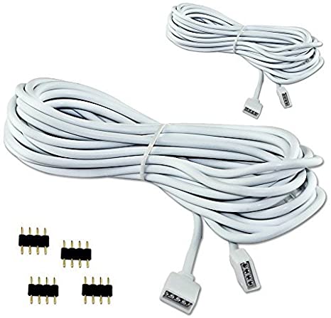 VIPMOON 2PCS 5M 16.4ft Extension Cable Connect Female Plug to SMD 5050 RGB LED Strip Light with Free 4pin Connector