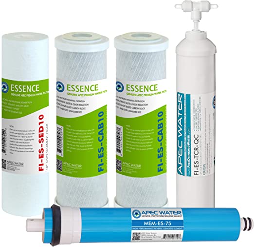 APEC Water Systems FILTER-MAX-ES75 75 GPD High Capacity Complete Replacement Filter Set For Essence Series Reverse Osmosis Water Filter System Stage 1-5,white