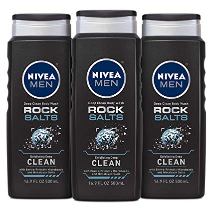 NIVEA Men DEEP Rock Salts Body Wash - Exfoliating Deep Clean with Himalayan Salt - 16.9 fl. Oz. Bottle (Pack of 3)