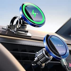 LISEN for Rotatable 15W Wireless Car Charger for iPhone,iPhone Magnetic Car Mount [Powerful Magnets] Universal Phone Holder for car Fits iPhone 15 14 13 12,Car Accessories for Men-Deep Blue